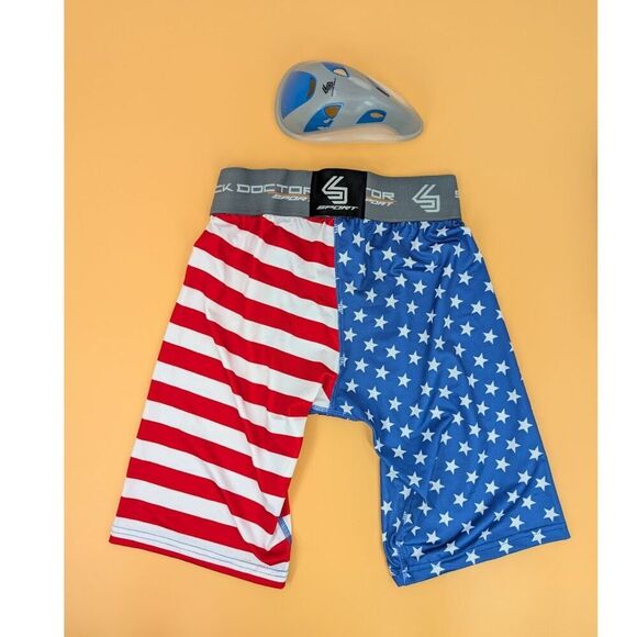 Shock Doctor Sport Compression Short with Cup Adults Small American Flag USA - Picture 9 of 14